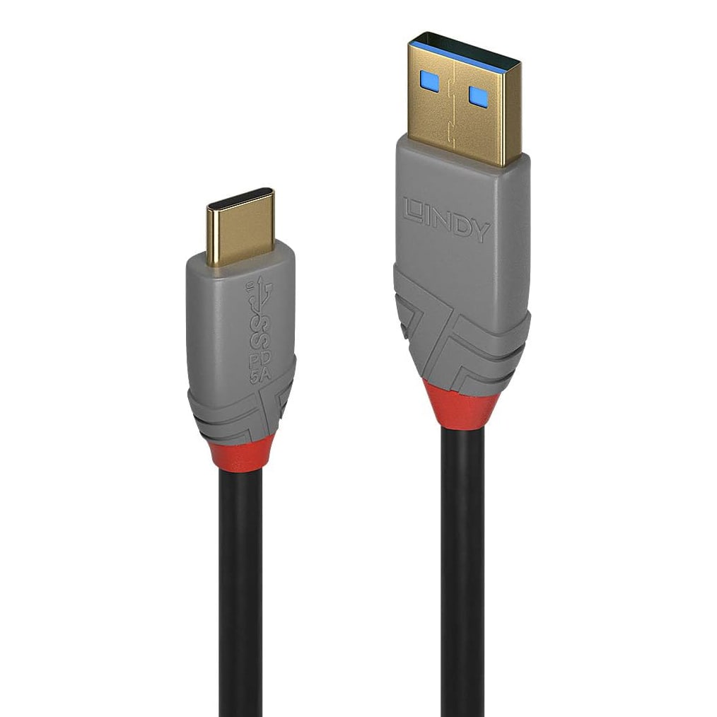 LINDY(リンディー) USB 3.1 TypeA/TypeCケーブル、5A PD、アントラライン 1m(型番:36911)